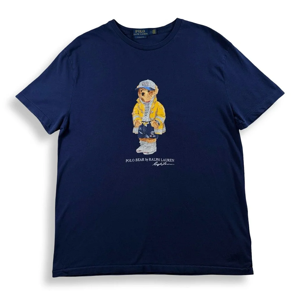 Polo Ralph Lauren Mens Polo Bear Nautical Raincoat T-Shirt Navy Blue Medium